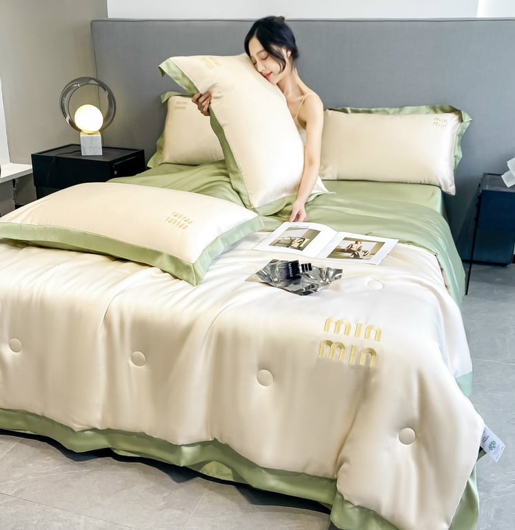 Bộ chăn ga vỏ gối 4 món phi lụa hè thu 2024 Min Min