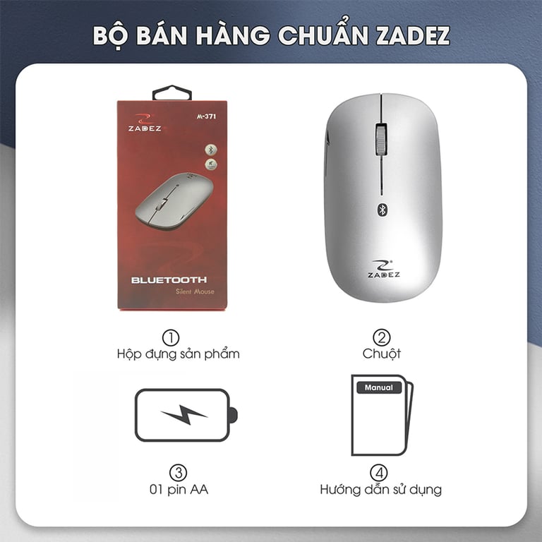 Chuột Máy Tính Không Dây Bluetooth ZADEZ  M-371SV - Mày Bạc