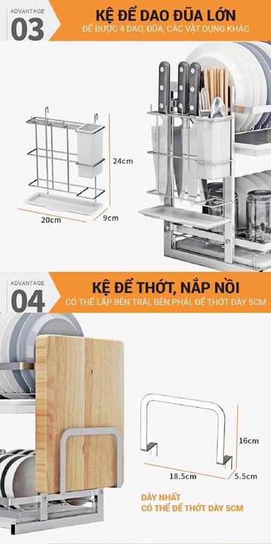 KỆ ÚP CHÉN BÁT INOX 304 GI-HOME - KC02