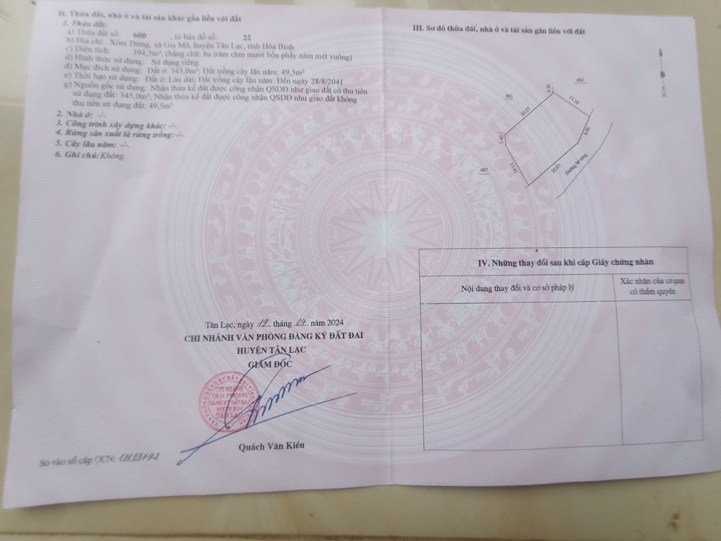 Diện tích 400m2 có 345m2 ONT  tại Gia Mô, Tân Lạc, Hòa Bình