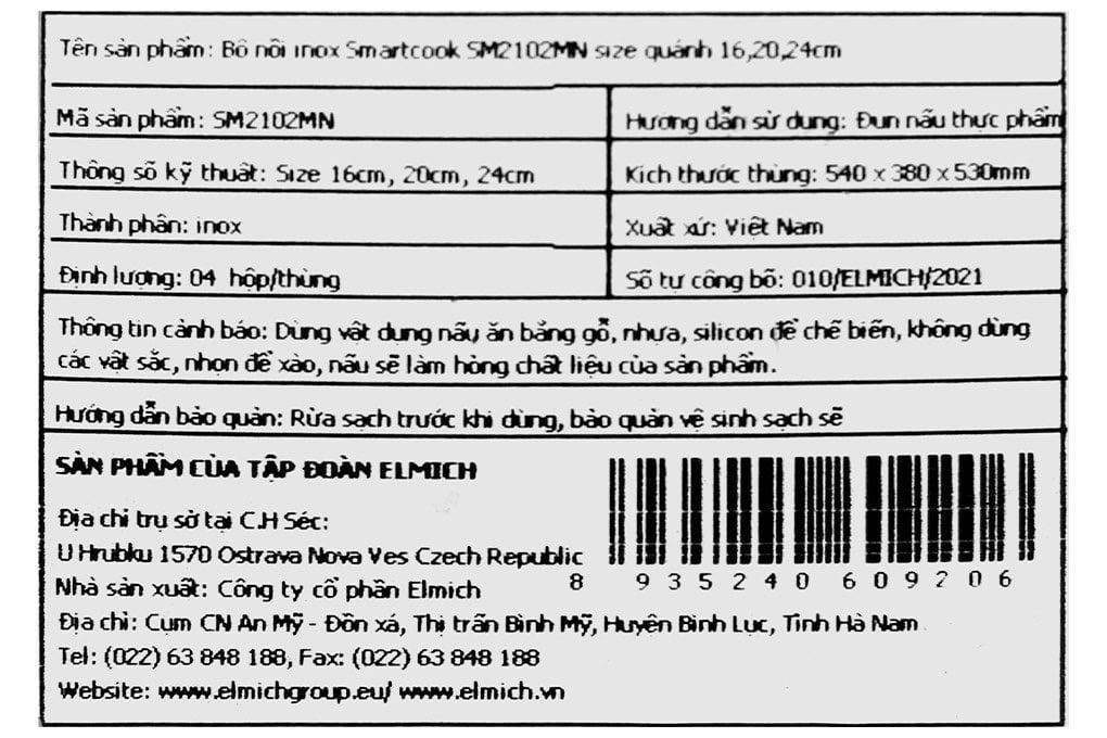 BỘ NỒI INOX SMARTCOOK SM2102MN