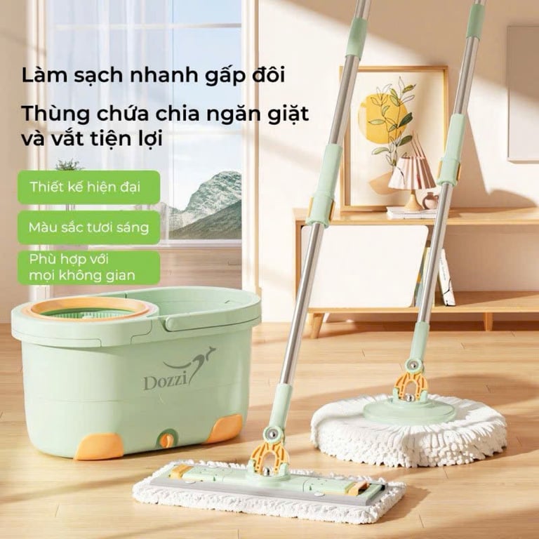 DZA336 - Bộ cây lau nhà thông minh 360 độ Dozzi kèm 4 bông lau