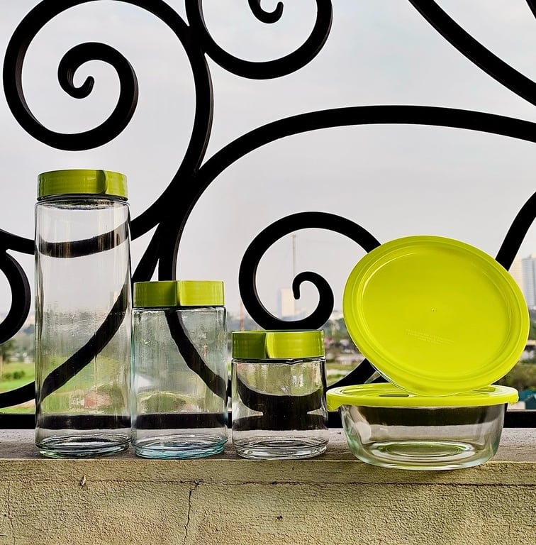 Bộ hộp thủy tinh đựng gia vị đa năng 5 món màu xanh lá #MTU12