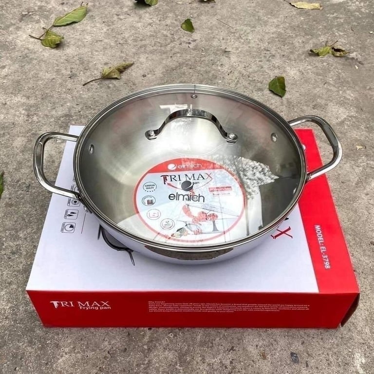 CHẢO XÀO INOX CAO CẤP 3 LỚP ĐÁY LIỀN VUNG KÍNH ELMICH TRIMAX