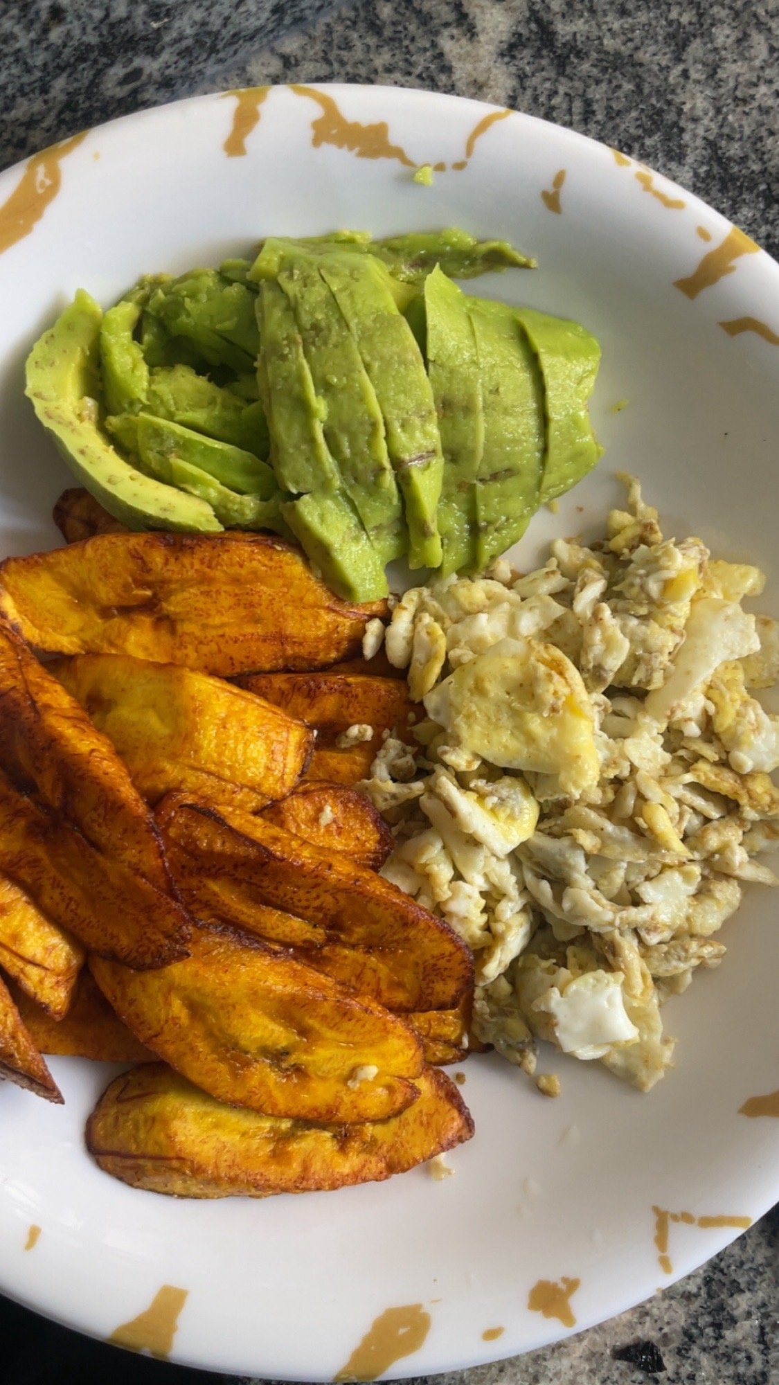 Fried plantain + scrambled eggs and of course my avocadossss

This is the second avocado I’m having today by the way