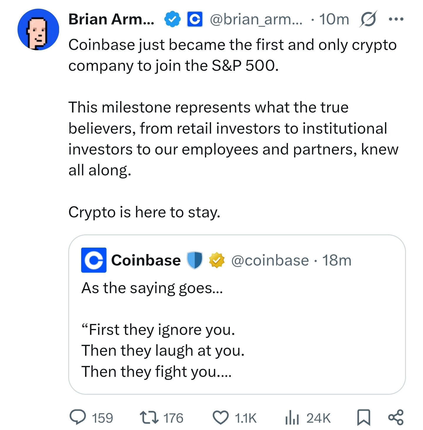 COINBASEISINTHES&P