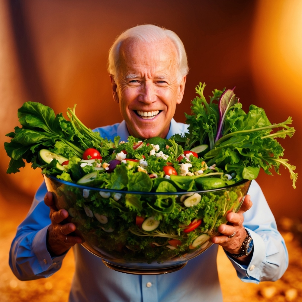Biden Laughing with Salad