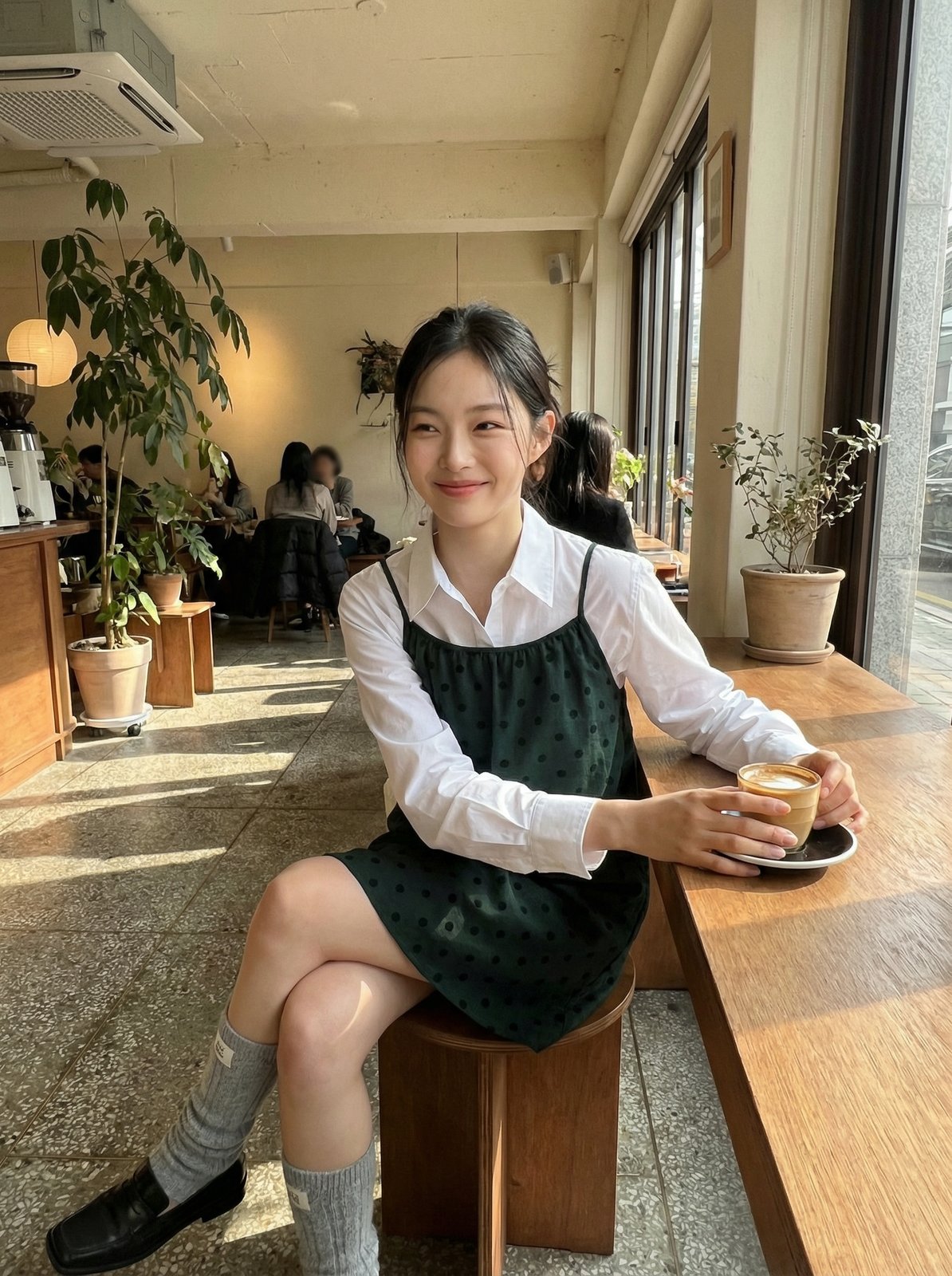 세트 B 결과 1: 카페 바, 셔츠+미니원피스 레이어드