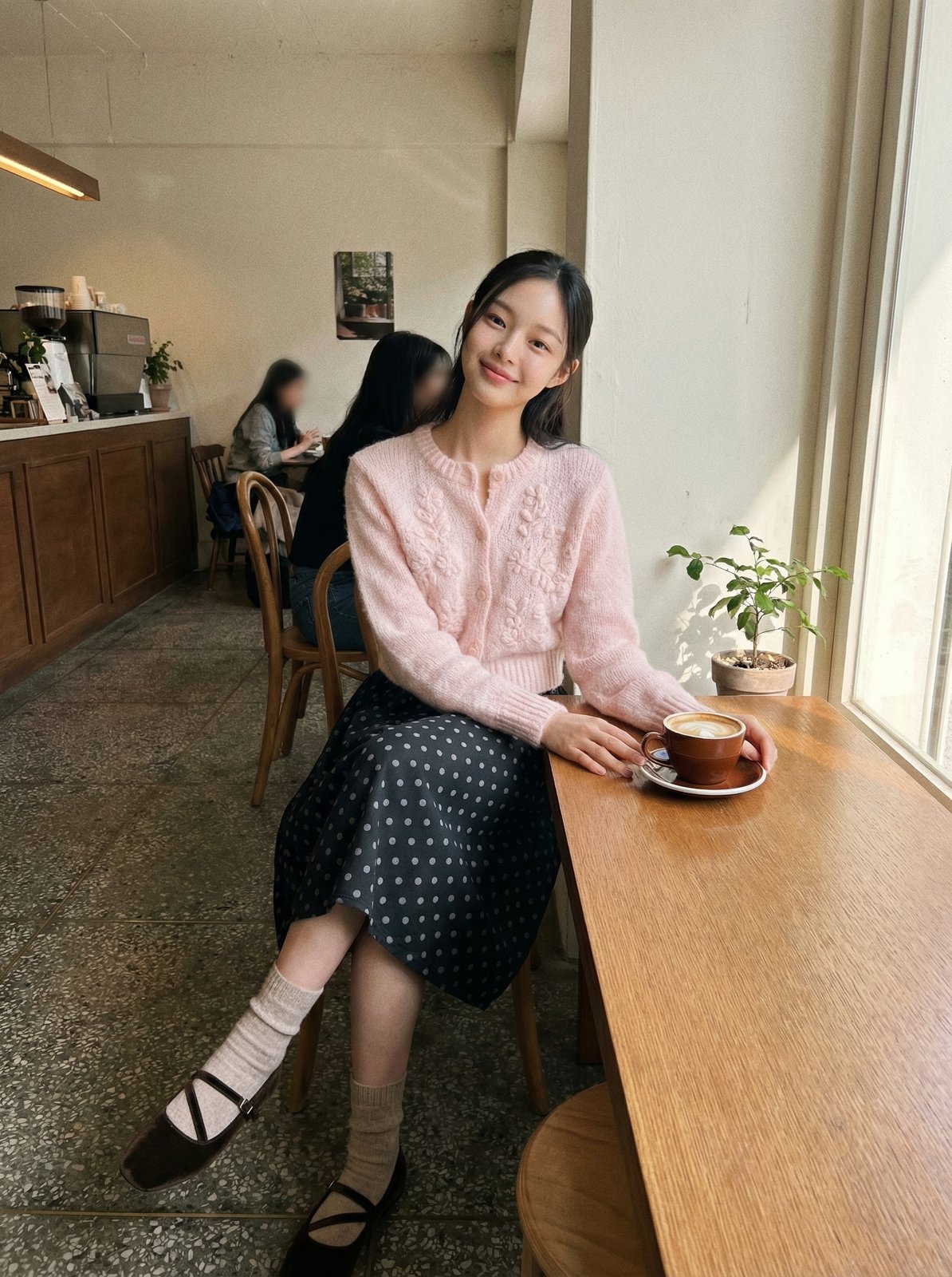 카페 바, 앉은 포즈