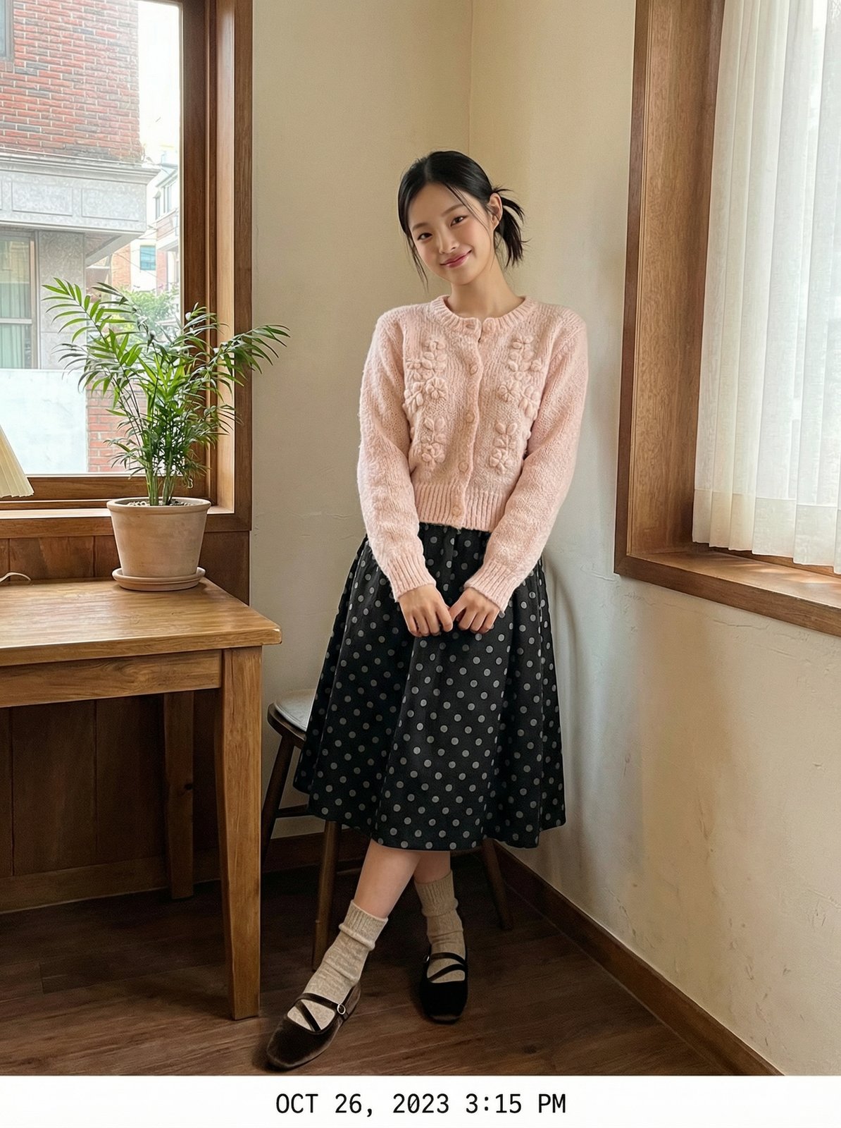 카페 창가, 서있는 포즈