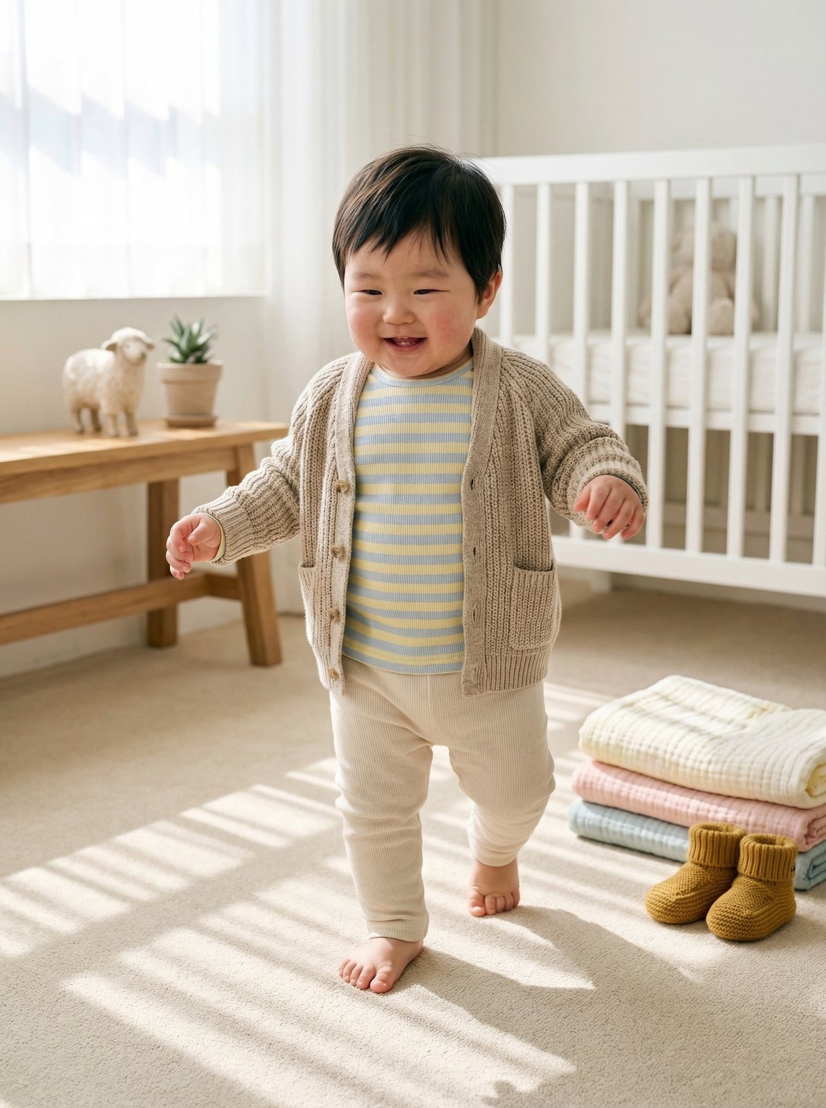 남아 모델, 카디건+티셔츠 레이어링, 서있는 포즈