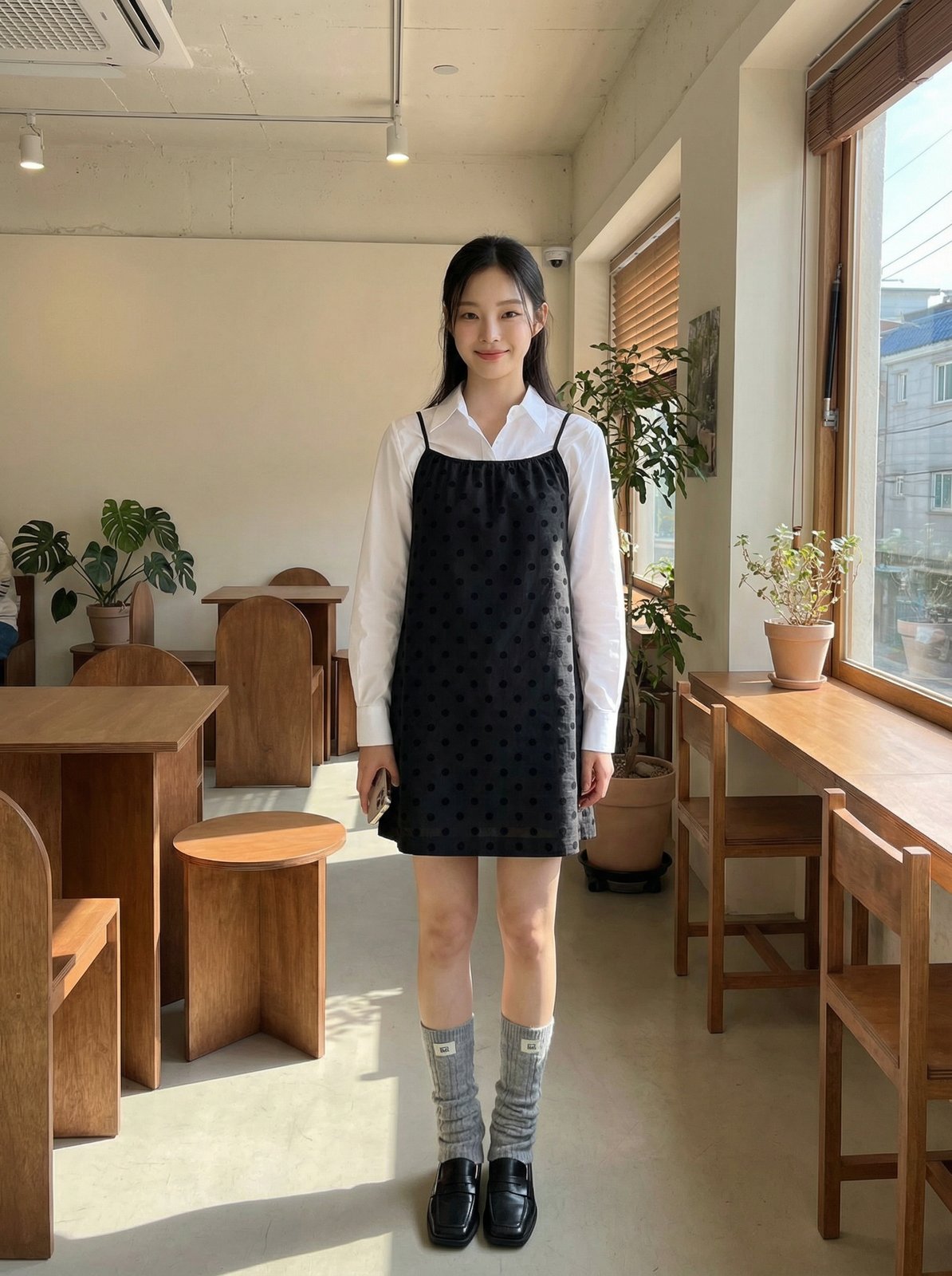 카페 실내 씬, 목재 가구 사이