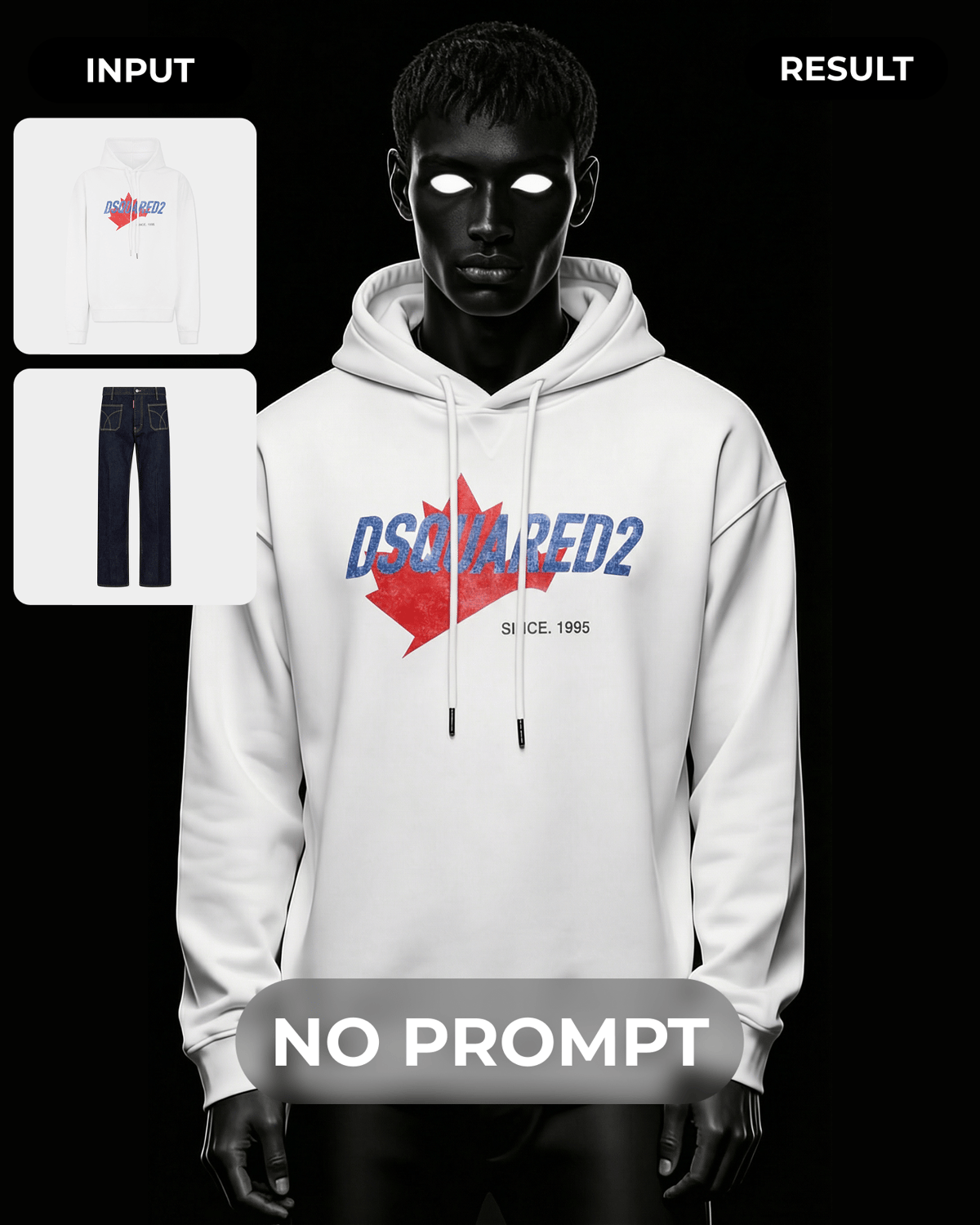 Dsquared2 Hoodie Flat-Lay to Three-Scene Lookbook — No Prompt Needed