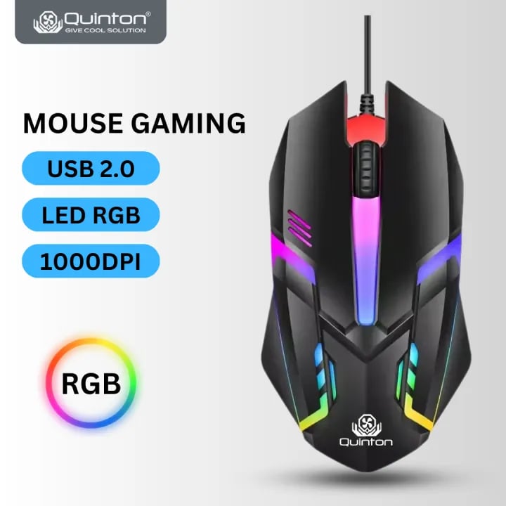 QUINTON Mouse D3 LED RGB 7 warna 1000 Dpi for PC and Laptop