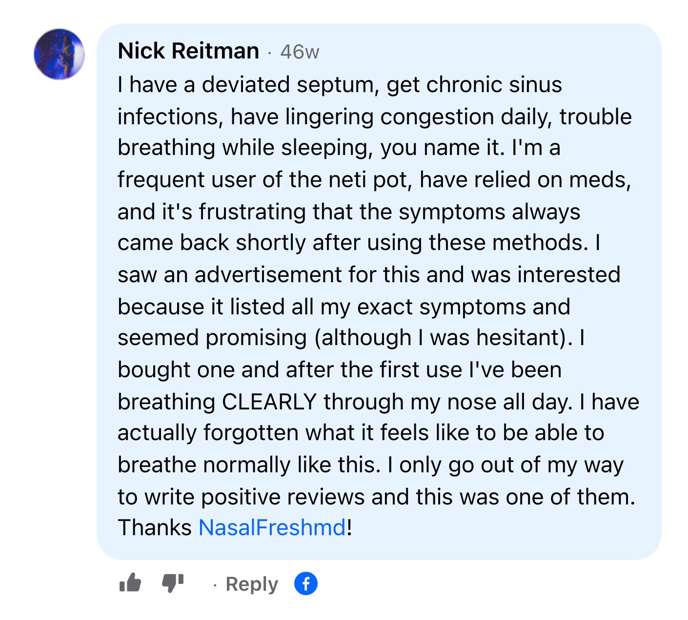Facebook comment from Nick Reitman