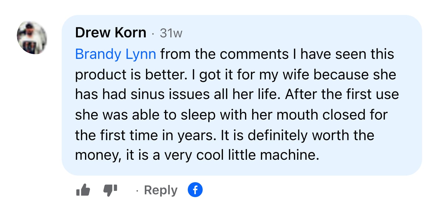 Facebook comment from Drew Korn