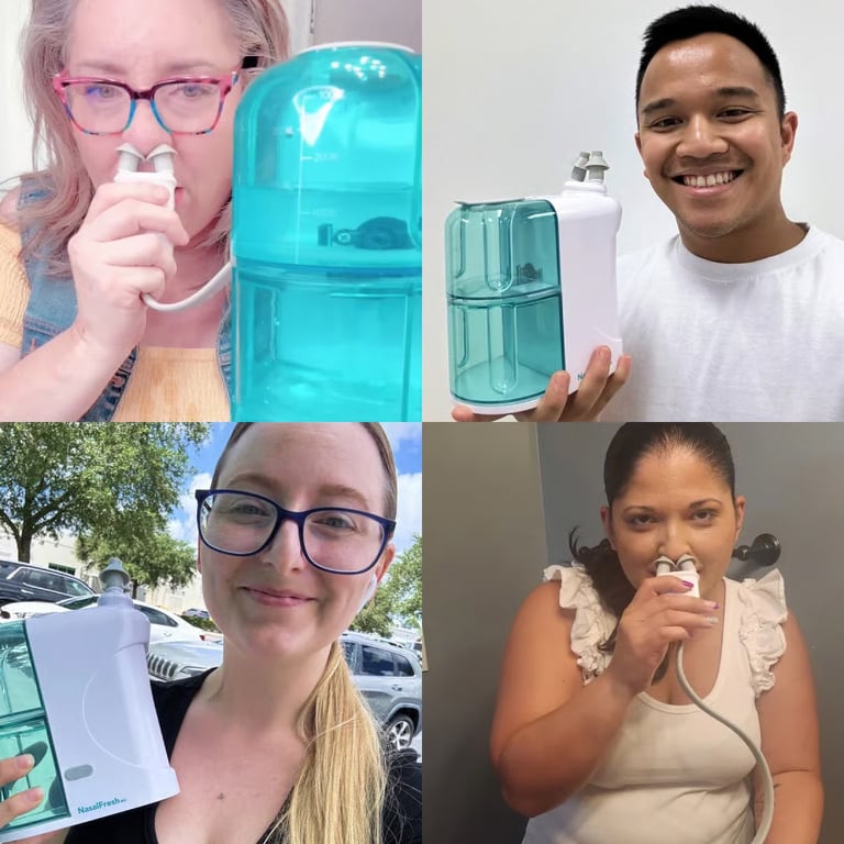 Four NasalFresh MD customers using and holding the device