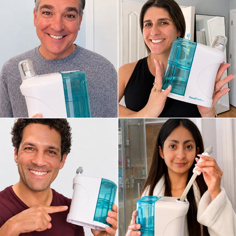 Four happy NasalFresh MD customers holding the device