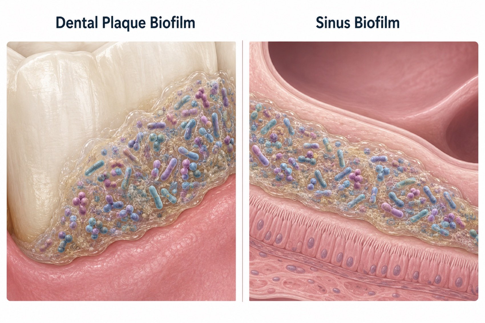 Dental plaque biofilm next to sinus biofilm