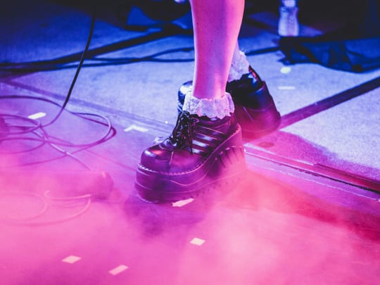 Black platform boots with lace socks
