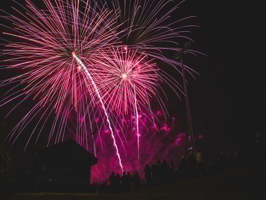 Pink and purple fireworks with pink smokes