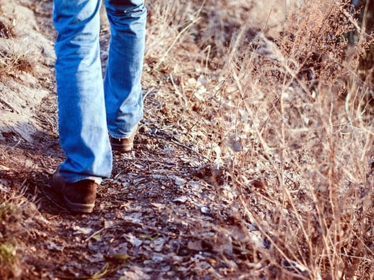 Person in jeans walking on a path