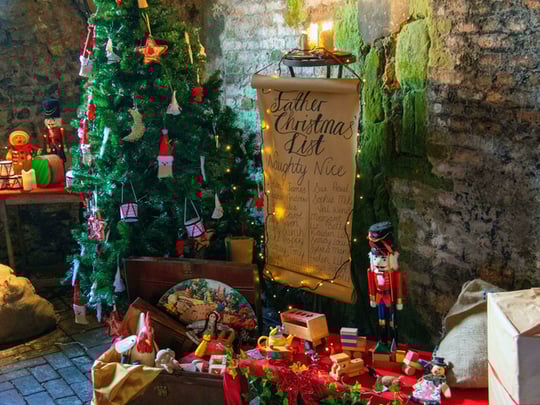 Christmas tree display with naughty and nice list