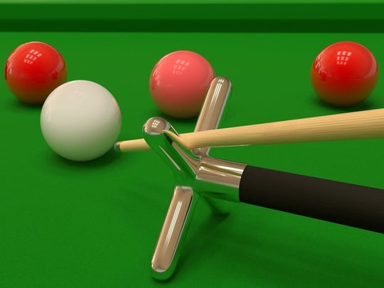 Snooker balls and cue