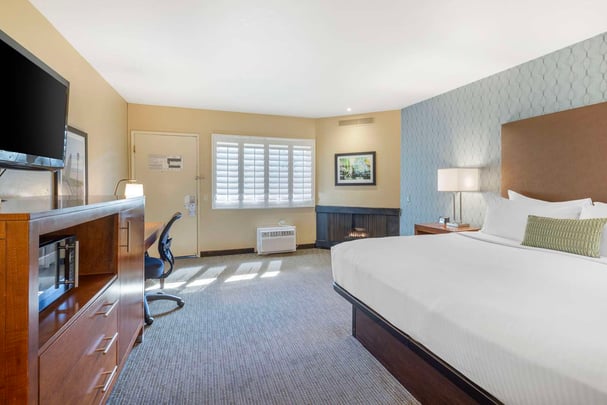 King Bed Guest Room with Fireplace