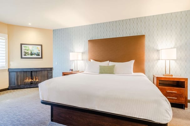 King Bed Guest Room with Fireplace