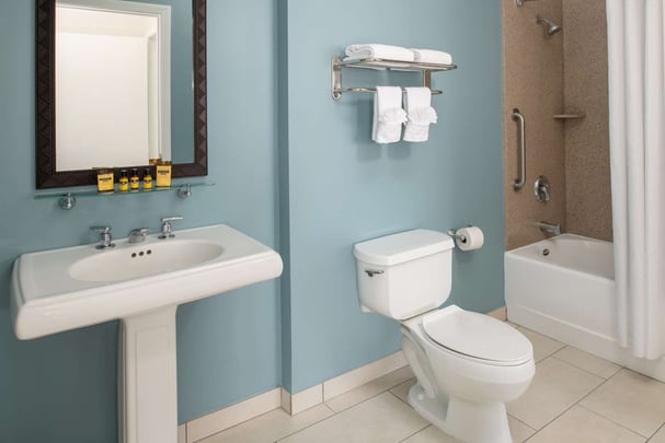 Bathroom with dual shower tub combination