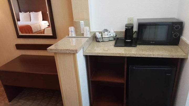 Mini Fridge, Microwave & Coffee Pot Station