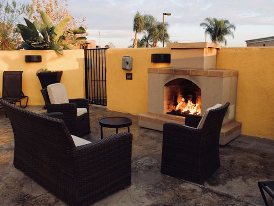 Fireplace with sitting area