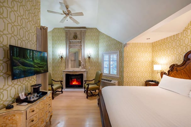 King Suite with Balcony, Jetted Tub, Fireplace, and Sitting Area