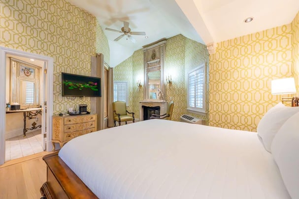 King Suite with Balcony, Jetted Tub, Fireplace, and Sitting Area