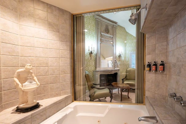 King Suite with Balcony, Jetted Tub, Fireplace, and Sitting Area