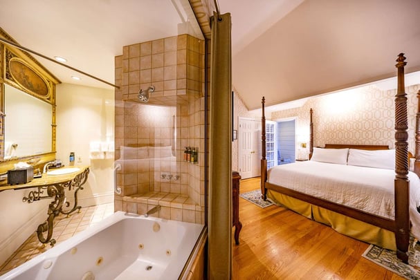 King Suite with Balcony, Jetted Tub, Fireplace, and Sitting Area