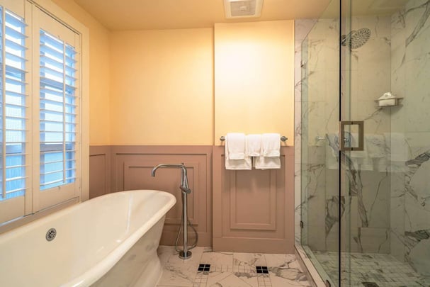 Queen with Living Area, Sofabed, Fireplace, and Patio