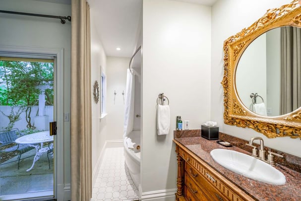 King with Jetted Tub, Fireplace, and Patio