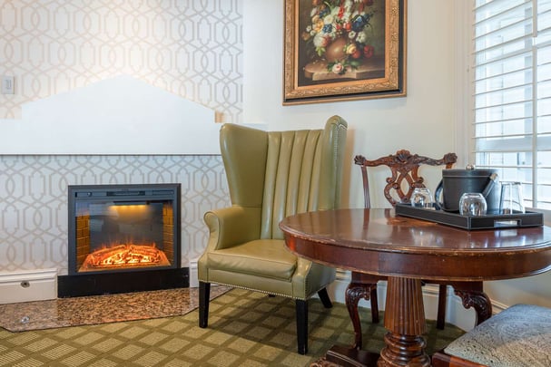 King with Jetted Tub, Fireplace, and Patio