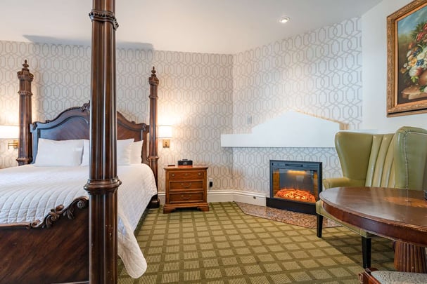 King with Jetted Tub, Fireplace, and Patio