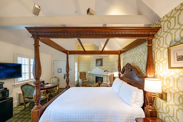 2nd Floor Single Queen Guest Room with Sitting Area and Fireplace