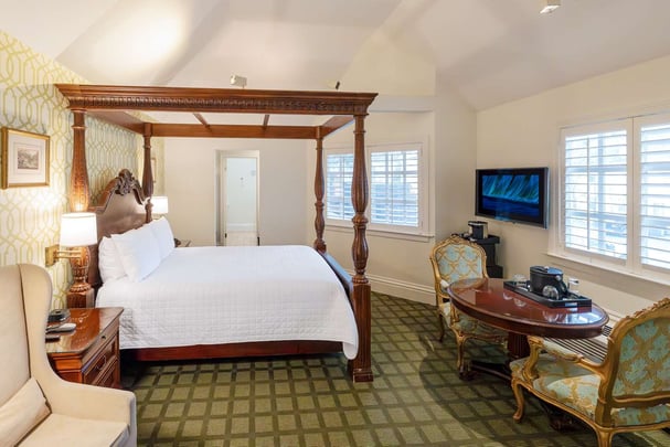 2nd Floor Single Queen Guest Room with Sitting Area and Fireplace