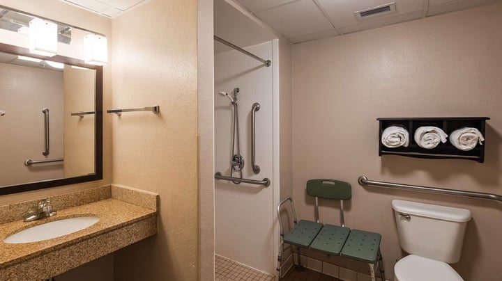Mobility accessible guest bathroom