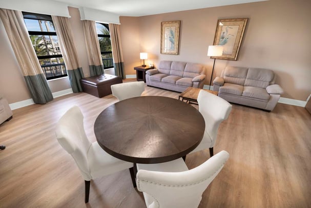 Spacious living room of our 2 bedroom family suite.