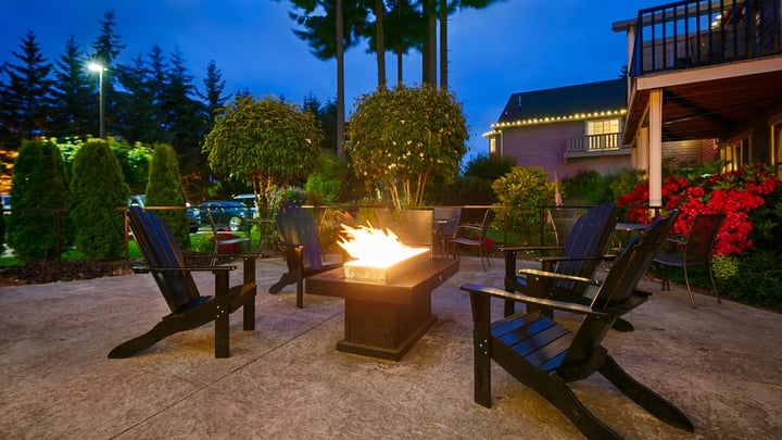 Courtyard with Fire Table at Night