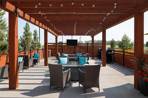 Outdoor Patio with BBQ's and Fire Tables