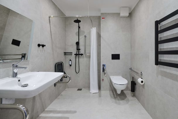 Walking shower accessible bathroom