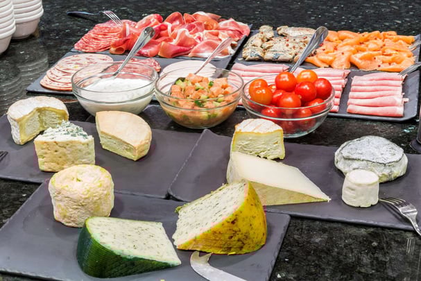 Breakfast details on cheeses