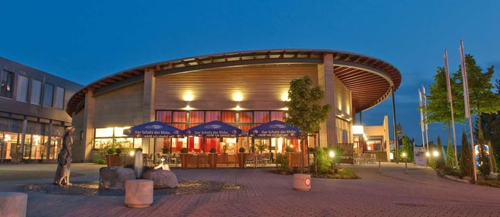 Hotel front by night